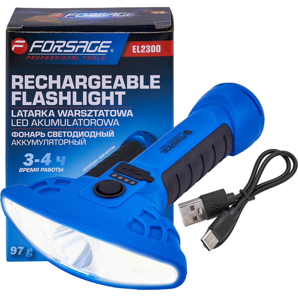 Изображение товара Фонарь светодиодный аккумуляторный Forsage F-EL2300 3 Вт USB Type-C с магнитом