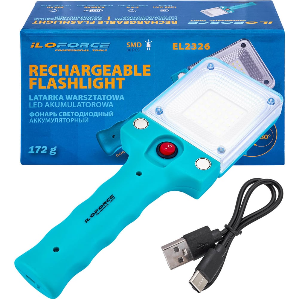 Изображение товара Светодиодный аккумуляторный фонарь iLOFORCE IF-EL2326 с магнитом USB/type-C