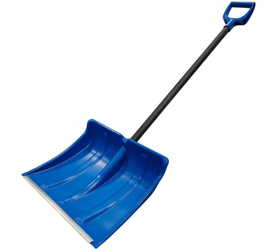 Изображение товара Снеговая лопата ООО ПК Тандем-АГРО Прайм 500х375мм ЦВЕТНАЯ пластмассовая с алюм планкой из морозостойкого пластика с алюм окрашенным черенком Ф32мм 1000 мм + ЦВЕТНАЯ V ручка 4630435960387