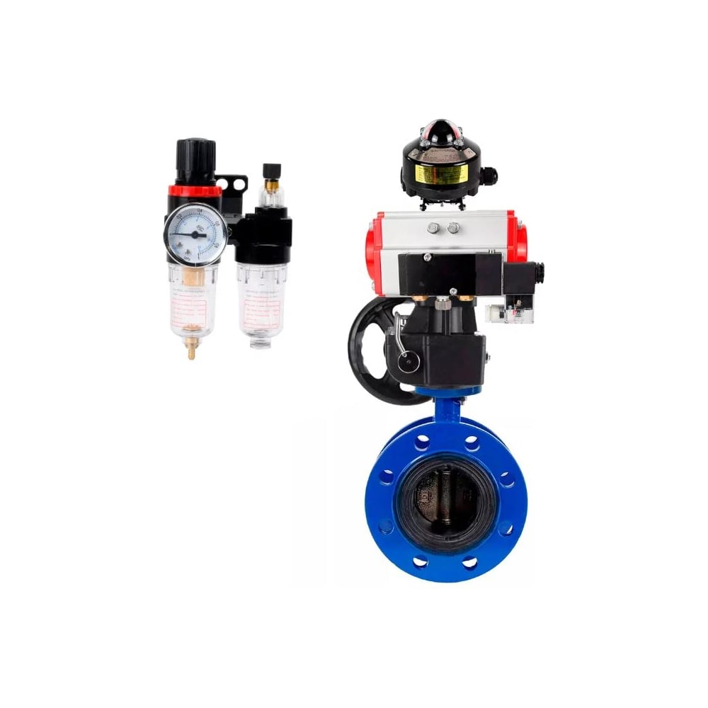 Изображение товара Затвор дисковый DN.ru GGG40-304-EPDM-2W-F-H Ду200 Ру16 с пневмоприводом