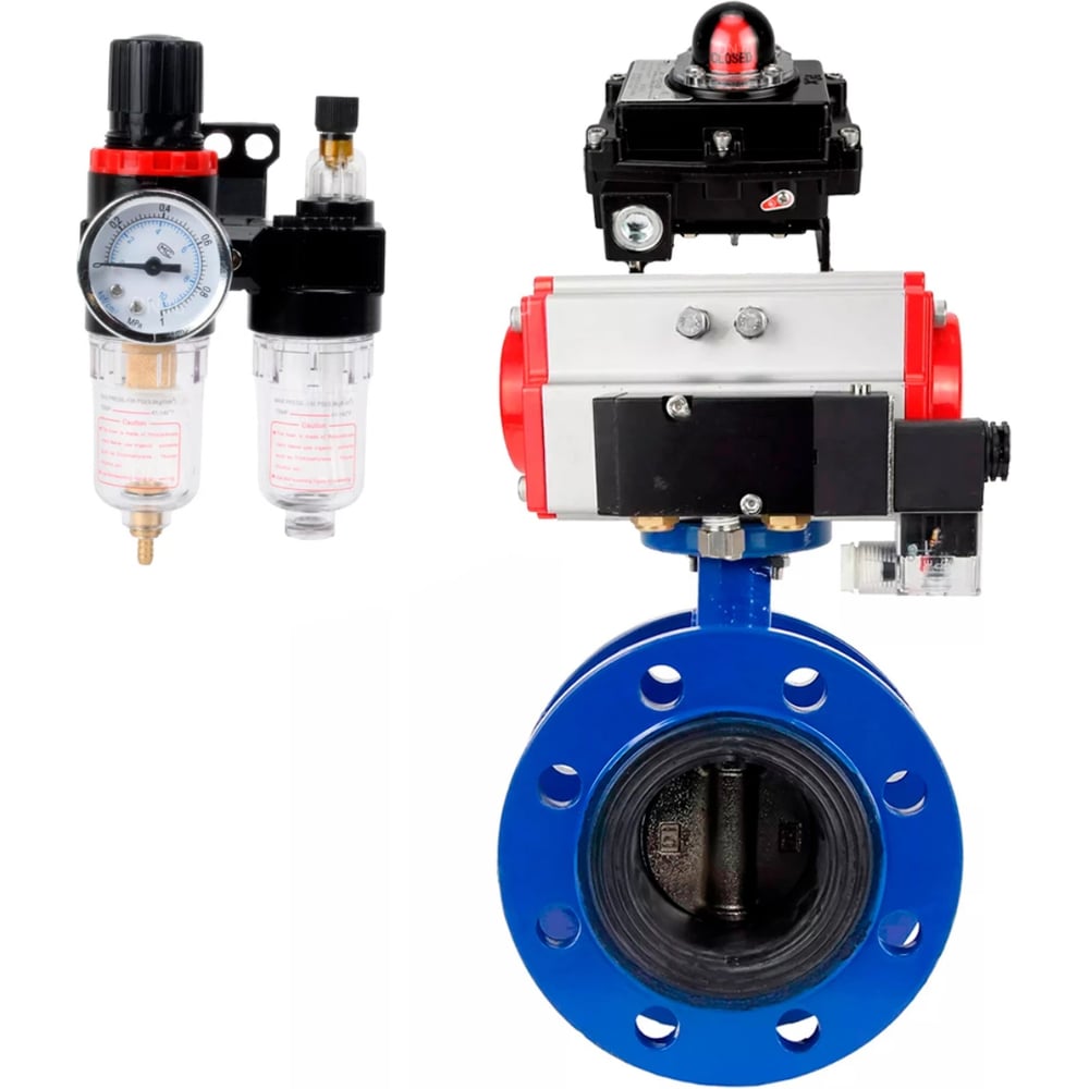 Изображение товара Затвор дисковый DN.ru GGG40-304-EPDM-2W-F-H Ду65 Ру16 с пневмоприводом