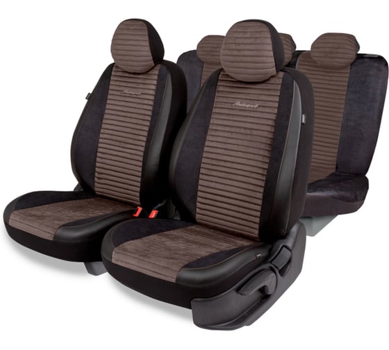 Изображение товара Авточехлы AUTOPROFI серия Premium, Modena. Алькантара, паттерн-велюр, премиальная экокожа, 7 мм. поролон, 4 молнии на заднем сидении, 11 предметов., чёрн./коричневый, MOD-1107 BK/BR