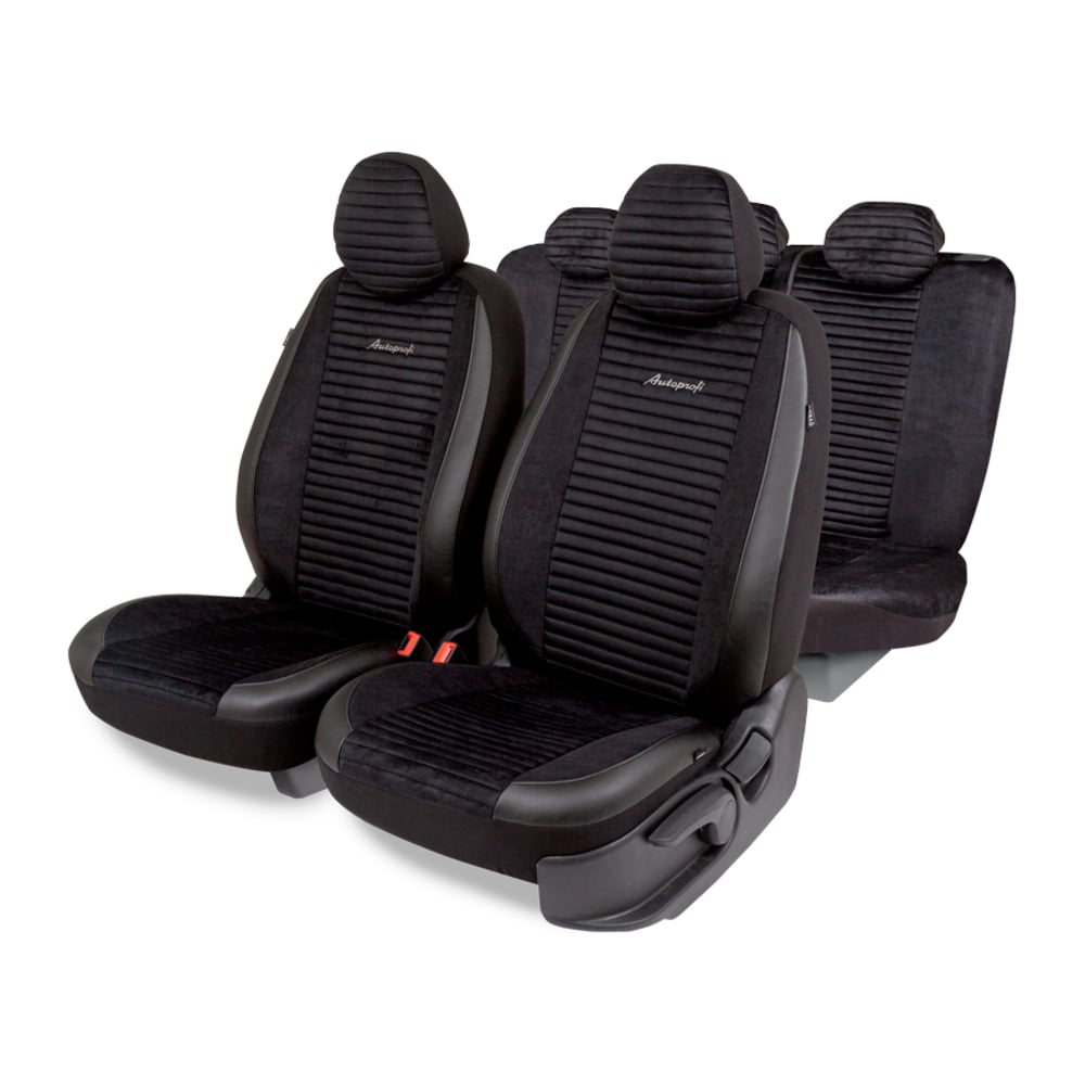 Изображение товара Авточехлы AUTOPROFI серия Premium, Modena. Алькантара, паттерн-велюр, премиальная экокожа, 7 мм. поролон, 4 молнии на заднем сидении, 11 предметов., чёрный, MOD-1107 BK/BK