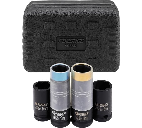 Изображение товара Головки набор Forsage 4 предмета (17, 19мм (6гр.), 17, 19мм (сорв.гр.) F-4035D(65878)
