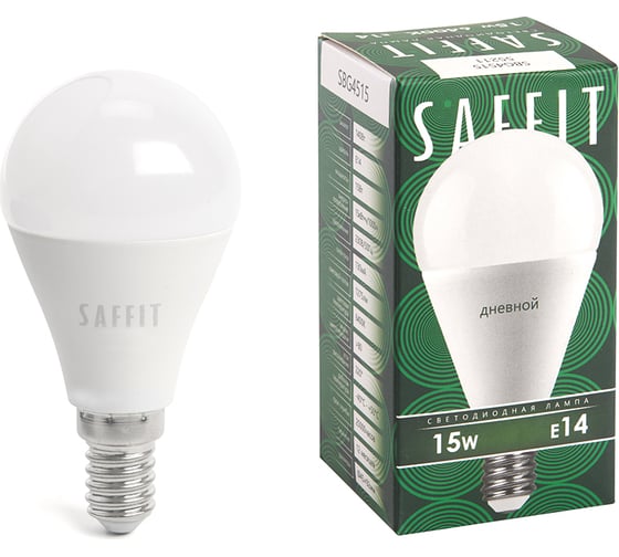 Изображение товара Светодиодная лампа SAFFIT SBG4515 Шарик E14 15W 6400K 55211