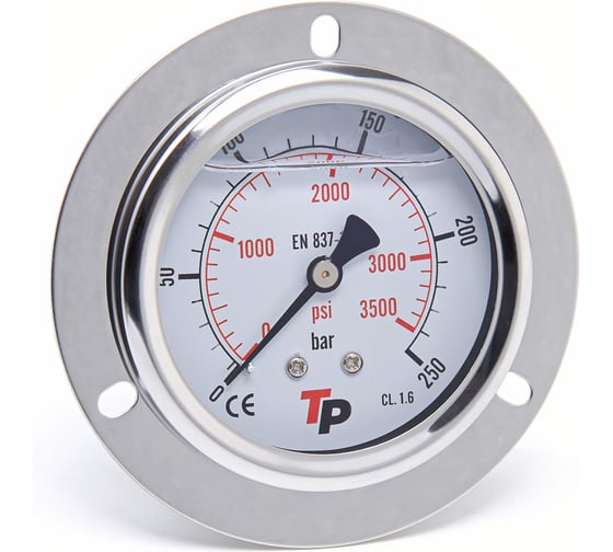 Изображение товара Манометр гидравлический Урдюга D63 мм 0-250 bar 1/4BSP TP фланцевый МГВФ250