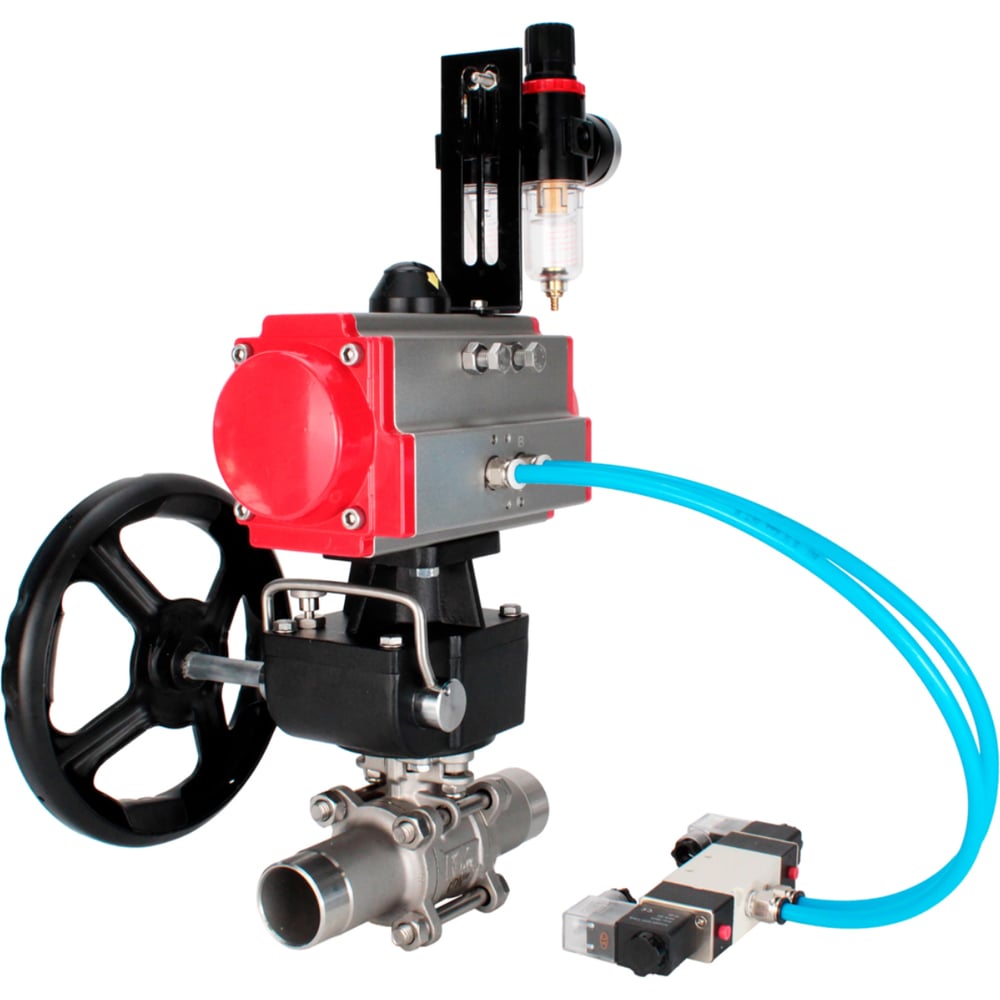 Изображение товара Кран шаровой DN.ru 304-304-PTFE-W-ISO-H Ду150 Ру16 пневмопривод