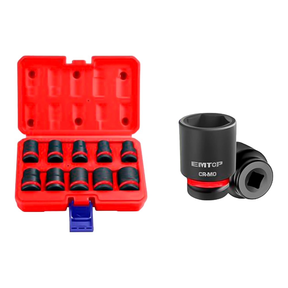 Изображение товара Набор ударных торцевых головок EMTOP 10 шт. 10-24 мм 1/2"DR