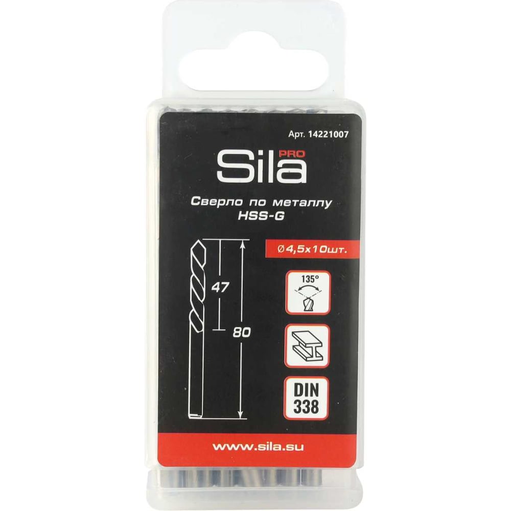 Изображение товара Профессиональное сверло по металлу Sila HSS-G 4.5 мм 10 шт