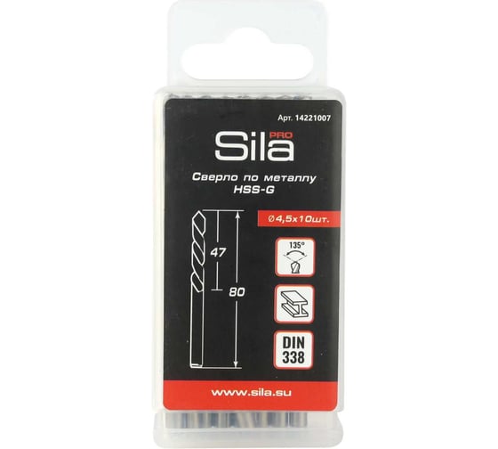 Изображение товара Сверло по металлу профессиональное Sila HSS-G 4.5 мм (10 шт) 4.5х47х80 14221007
