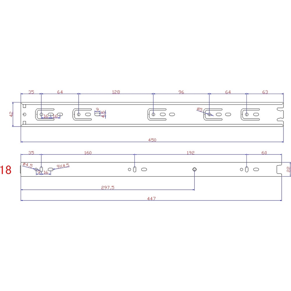 Изображение товара Направляющие шариковые замок su п/в 42*450мм 15 шт для мебели