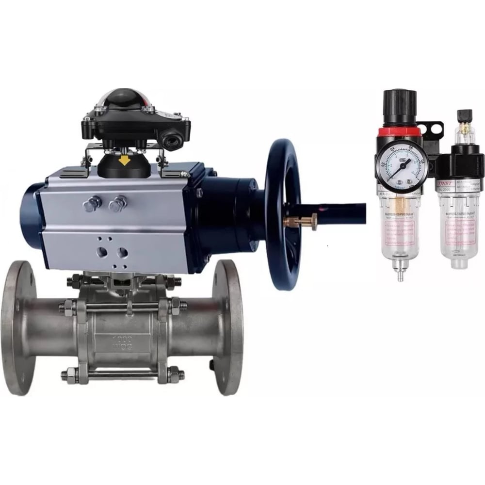 Изображение товара Кран шаровой DN.ru 316-316-FP-F-ISO-H Ду65 Ру40 пневмопривод нержавеющая сталь