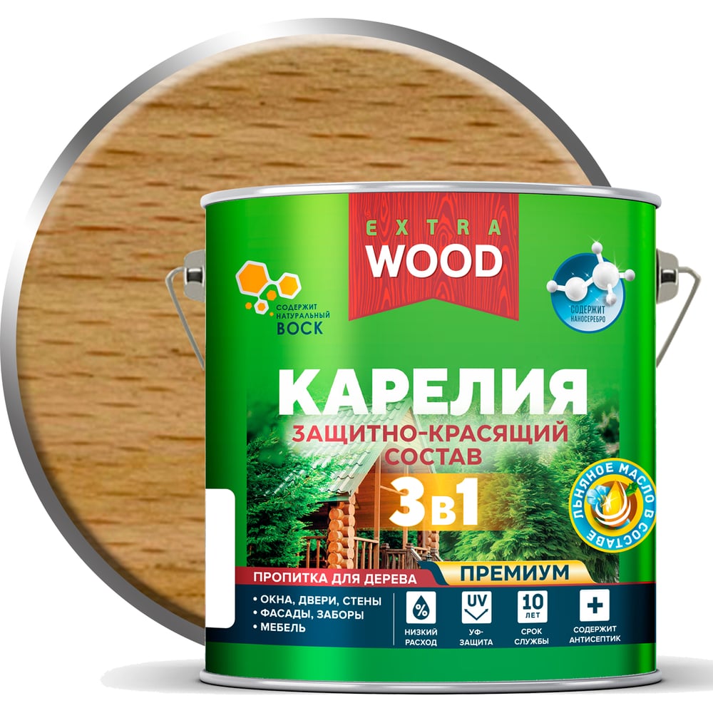 Изображение товара Защитно-красящий состав 3в1 для древесины FARBITEX Карелия бесцветный 2.7л