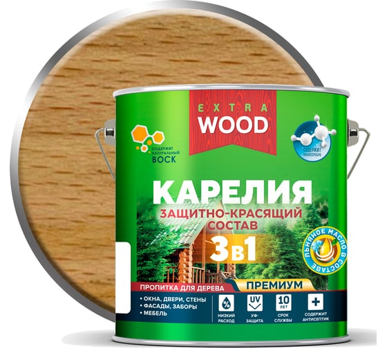 Изображение товара Защитно-красящий состав 3в1 для древесины FARBITEX Карелия Бесцветный, 2.7 л, WOOD EXTRA 4300016874