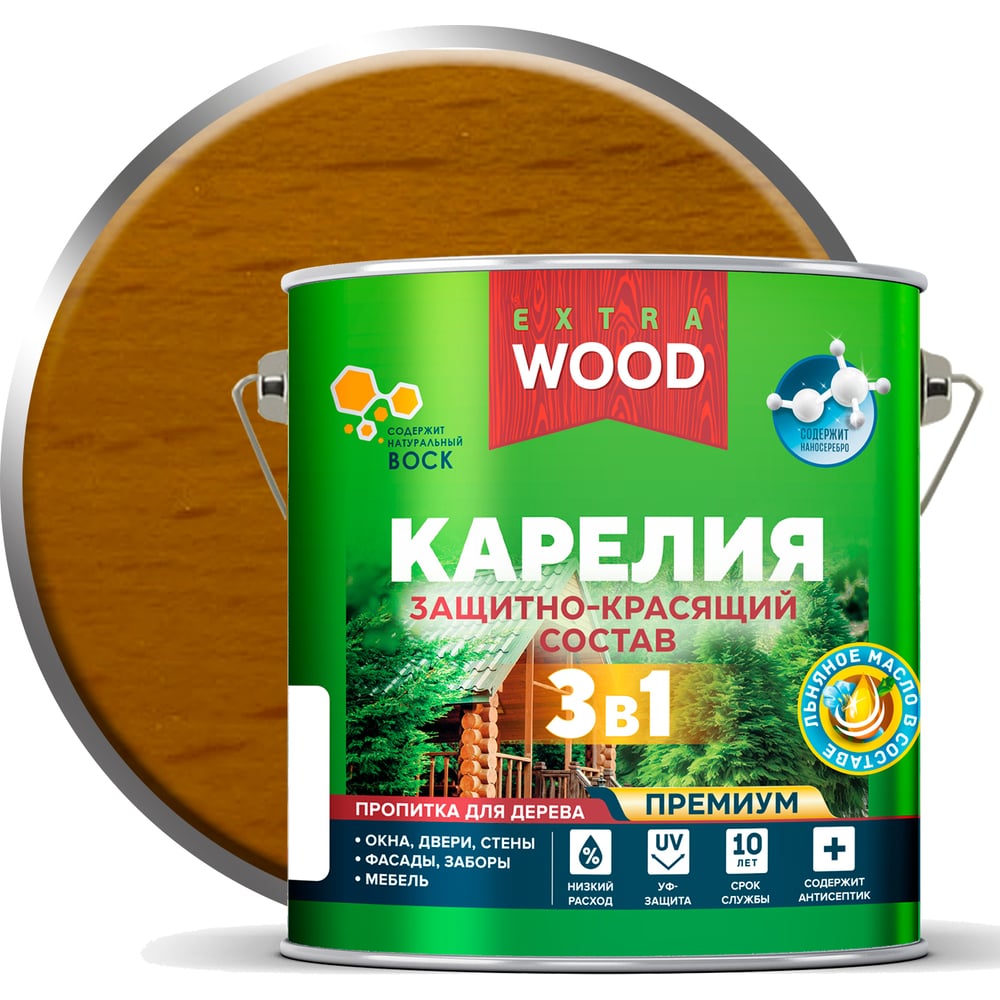 Изображение товара Защитно-красящий состав 3в1 для древесины FARBITEX Карелия Дуб 2.7 л