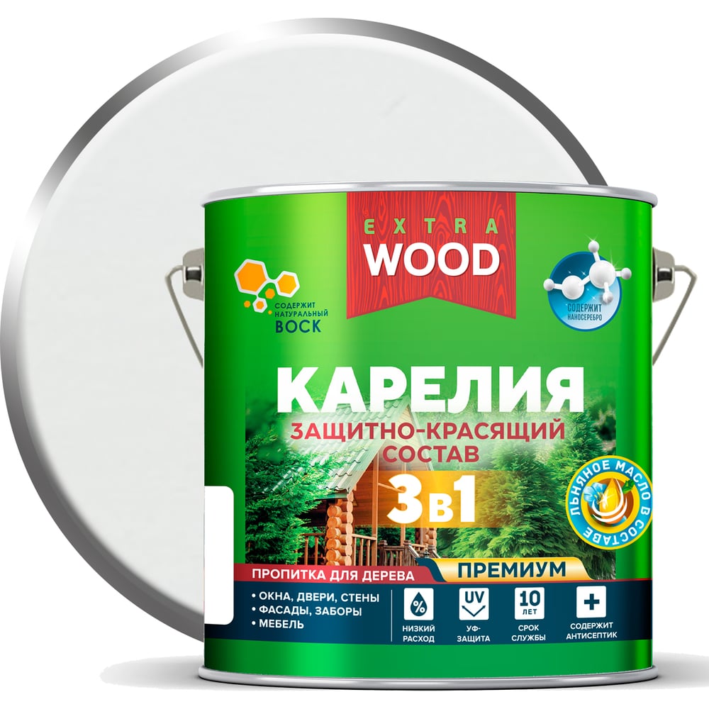 Изображение товара Защитно-красящий состав 3в1 для древесины FARBITEX Карелия Белый 2.7 л