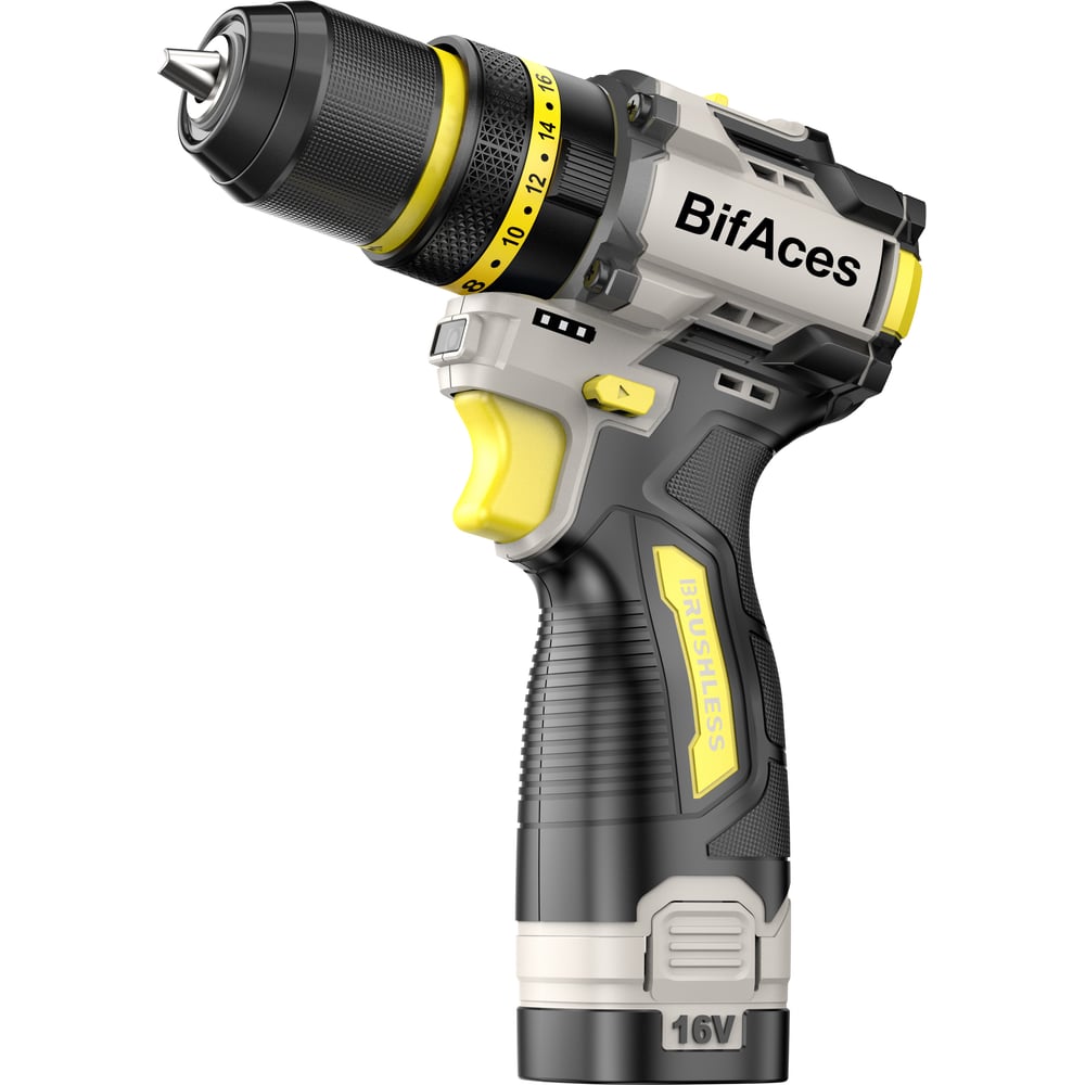 Изображение товара Аккумуляторная ударная дрель-шуруповерт BifAces DLID-16, 16 В, бесщеточный мотор, 2 аккумулятора