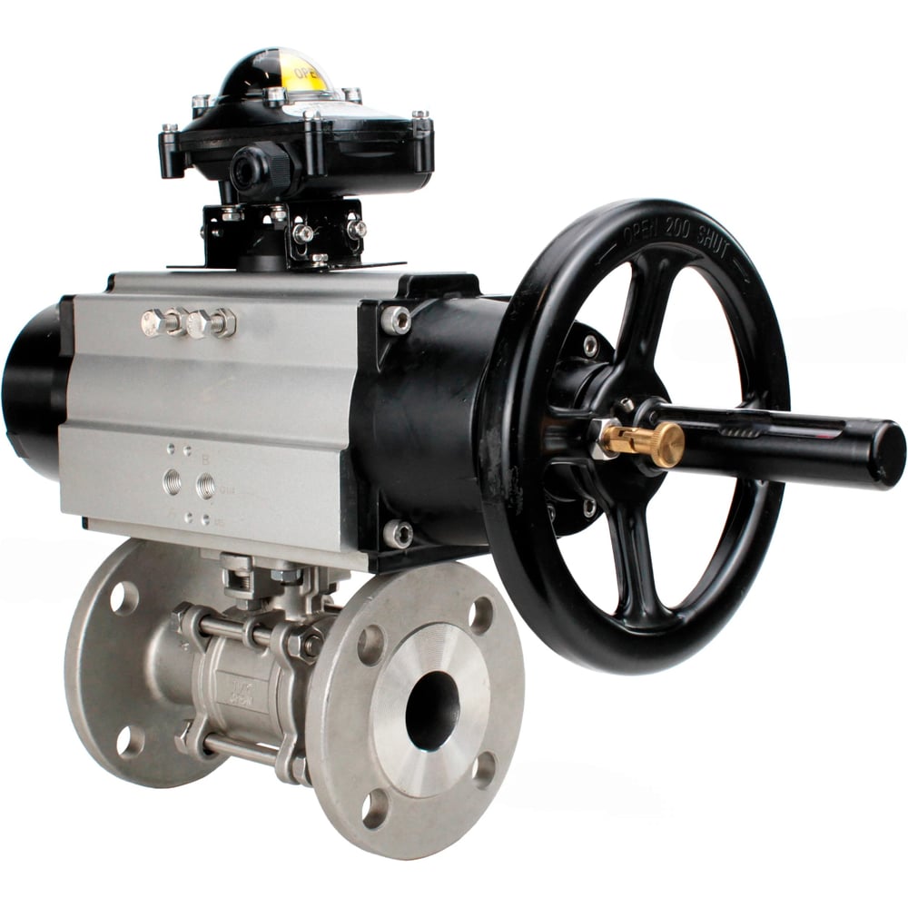 Изображение товара Кран шаровой DN.ru КШФПТ-ISO 304 180 Ду100 Ру16 пневмопривод нержавеющая сталь