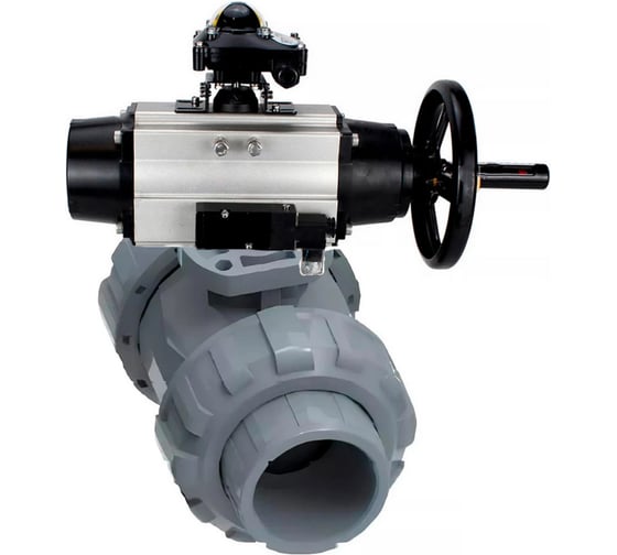 Изображение товара Кран шаровой DN.ru НПВХ-НПВХ-E-FP-GRM-ISO Дн25 Ру10, пневмопривод, пневмораспред., БКВ D160-66976