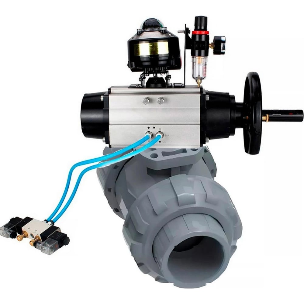 Изображение товара Кран шаровой DN.ru НПВХ-НПВХ-E-FP-GRM-ISO Дн32 Ру10, пневмопривод, пневмораспр., БКВ, БПВ D160-67454