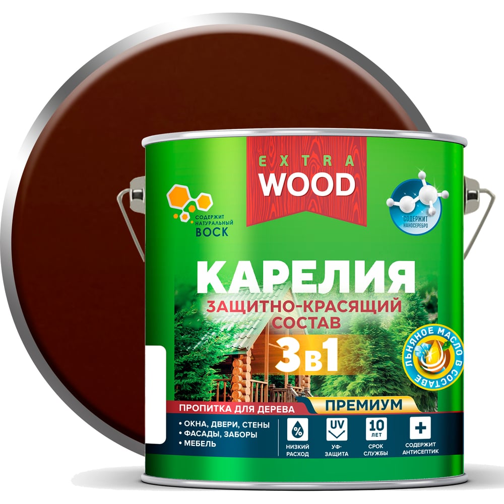 Изображение товара Защитно-красящий состав 3в1 для древесины FARBITEX Карелия Махагон 2.7 л