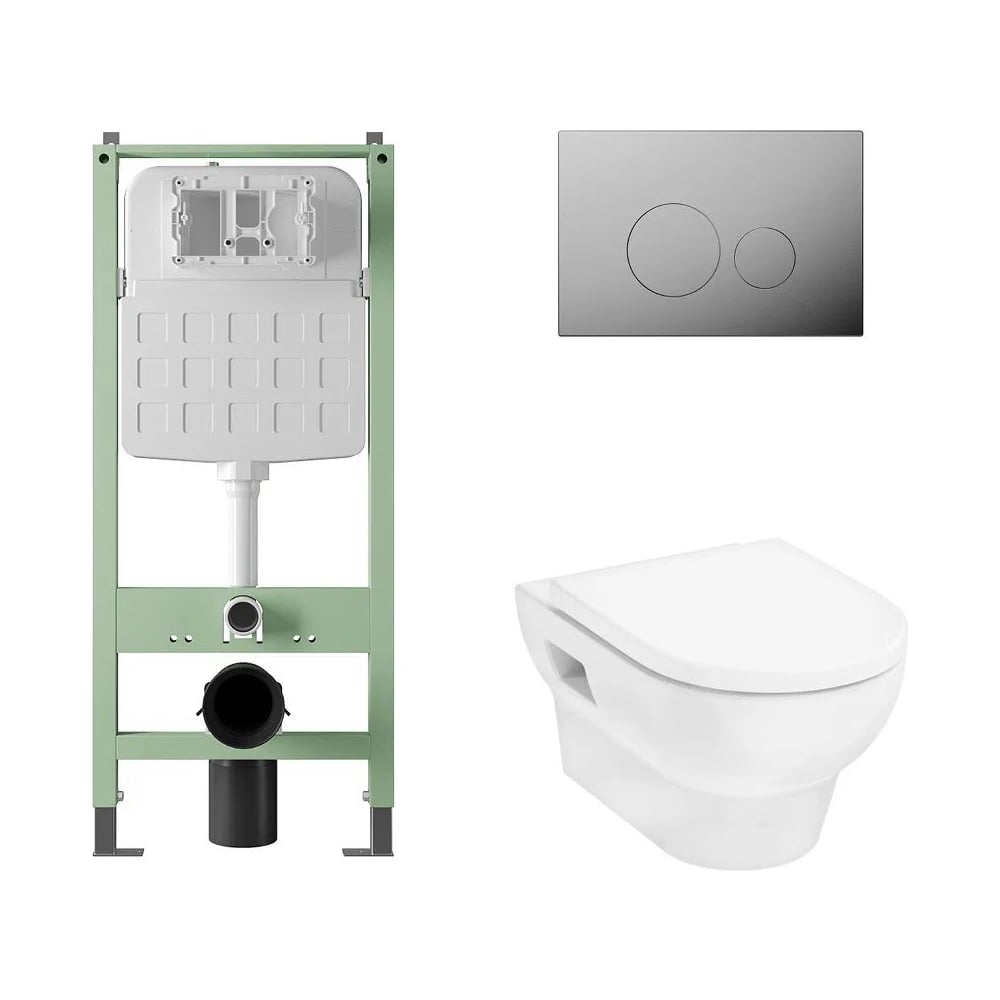 Изображение товара Комплект для унитаза и инсталляции Alentori с безободковой системой и микролифтом