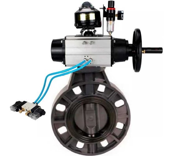 Изображение товара Затвор DN.ru НПВХ-НПВХ-E-2W-Fb-ISO Дн150 Ру10 пневмопривод, пневмораспределитель, БКВ, БПВ D050-83020