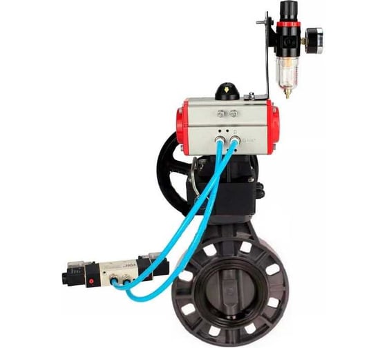 Изображение товара Затвор DN.ru НПВХ-НПВХ-E-2W-Fb-ISO Дн80 Ру10 пневмопривод, пневмораспределитель, дублёр, БПВ D050-83360