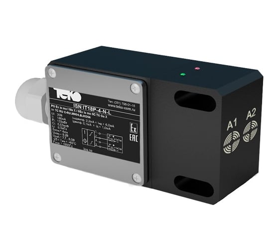 Изображение товара Индуктивный датчик ТЕКО ISN IT18P-4-N-L-C, взрывозащищенный, Sn=4мм, корпус Пластик не заподлицо, 7,7 ... 9 DC, Namur, IP67, подключение клеммная коробка 07-00024071
