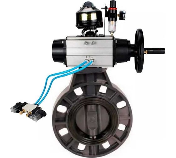 Изображение товара Затвор DN.ru НПВХ-НПВХ-E-2W-Fb-ISO Дн80 Ру10 пневмопривод, пневмораспределитель, БКВ, БПВ D050-83010