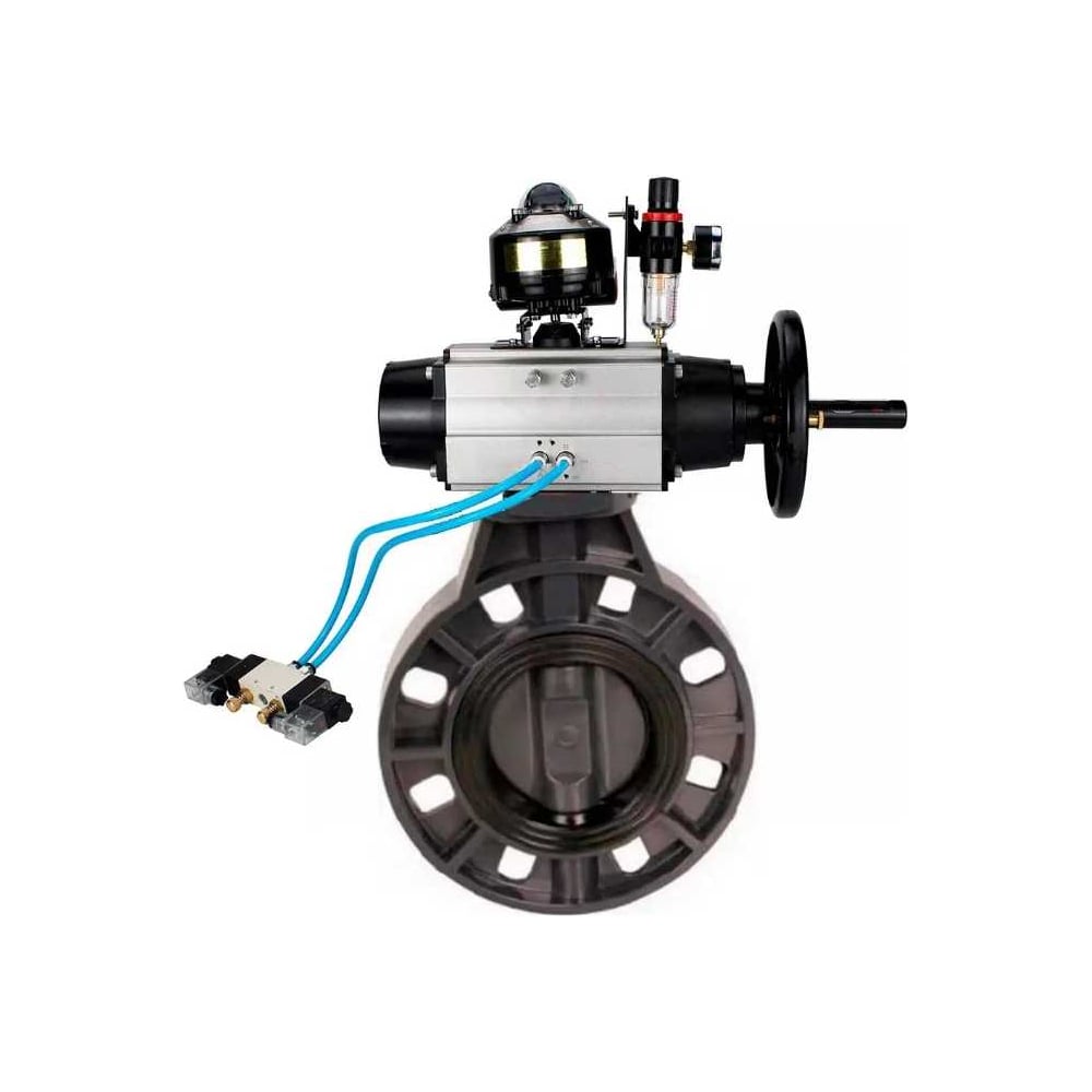 Изображение товара Затвор DN.ru НПВХ-НПВХ-E-2W-Fb-ISO Дн150 Ру10 с пневмоприводом