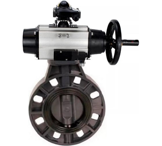 Изображение товара Затвор дисковый DN.ru НПВХ-НПВХ-E-2W-Fb-ISO Дн50 Ру10, пневмопривод, пневмораспр., БКВ D050-83029