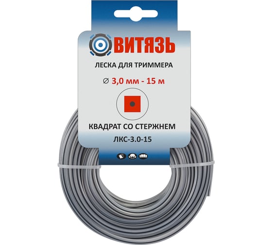 Изображение товара Леска износостойкая ЛКС-3.0-15 (3 мм; 15 м; квадрат со стержнем) для триммера Витязь 18026017