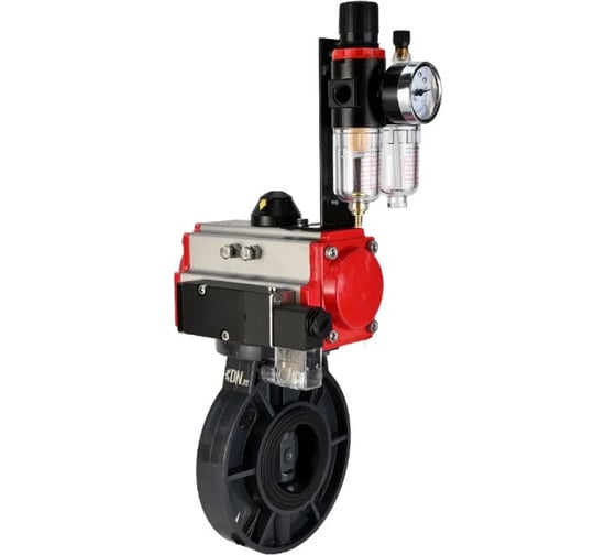 Изображение товара Затвор дисковый DN.ru НПВХ-НПВХ-E-2W-Fb-ISO Дн80 Ру10, пневмопривод, пневмораспр., БПВ D050-83766