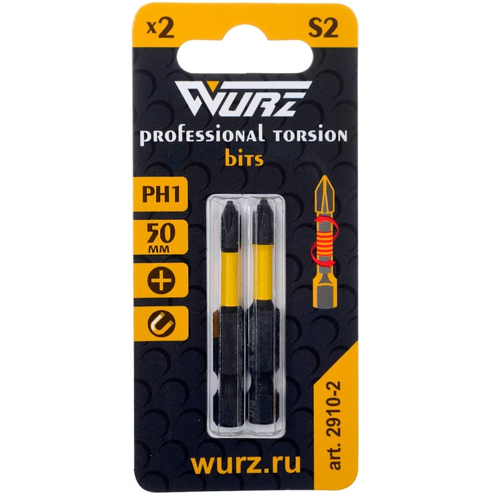 Изображение товара Бита торсионная магнитная WURZ PH1 50мм 2шт
