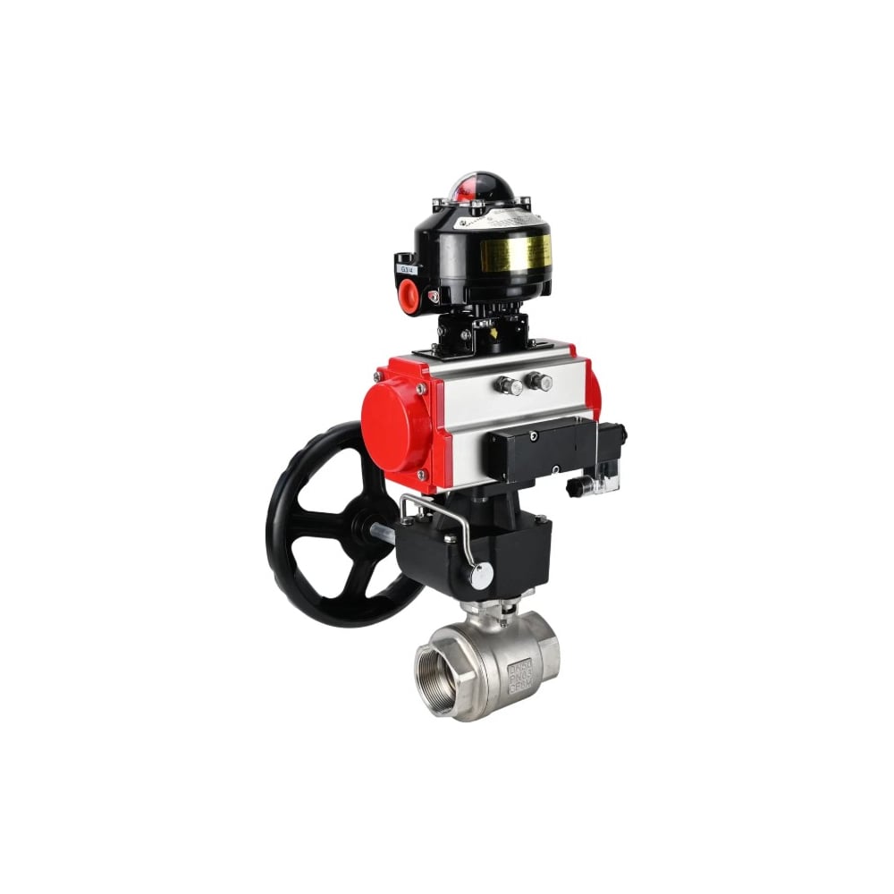 Изображение товара Кран шаровой DN.ru КШМП.316.230-ISO Ду10 Ру63, пневмопривод DA-065, пневмораспределитель 24VDC, БКВ LSB-510, дублёр HDM-1 D160-70230