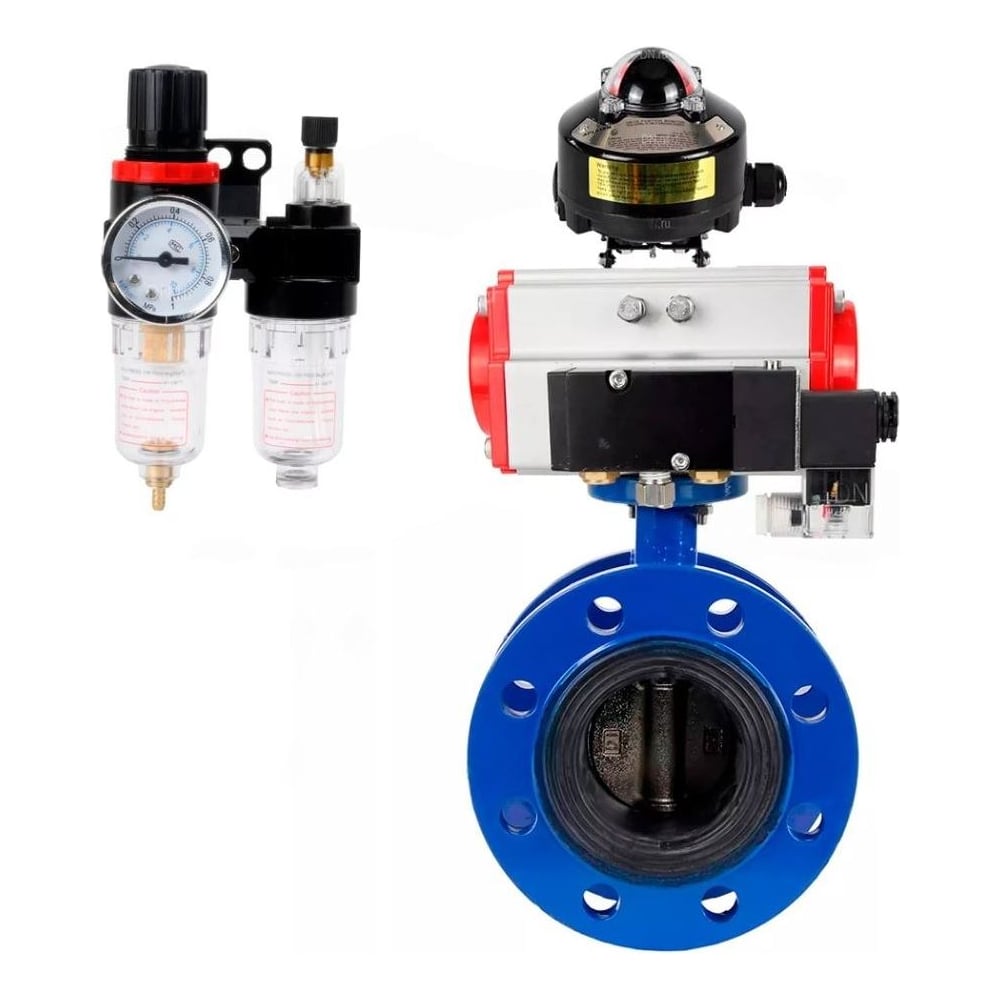 Затвор дисковый DN.ru GGG40-304-EPDM-2W-F-H Ду125 Ру16 пневмопривод SA-160, пневмораспределитель 24VDC, БКВ LSB-510, БПВ D050-56664