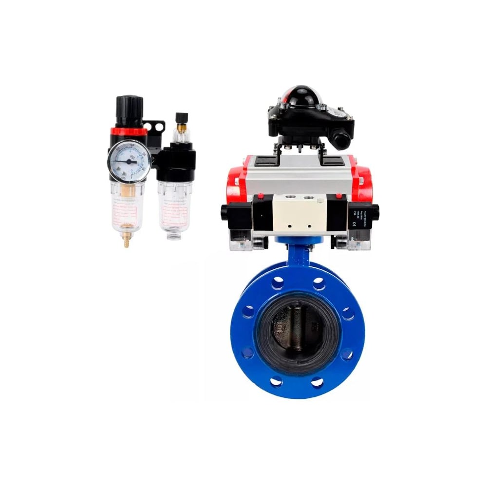 Изображение товара Затвор дисковый DN.ru GGG40-304-EPDM-2W-F-H Ду200 Ру16 пневмопривод