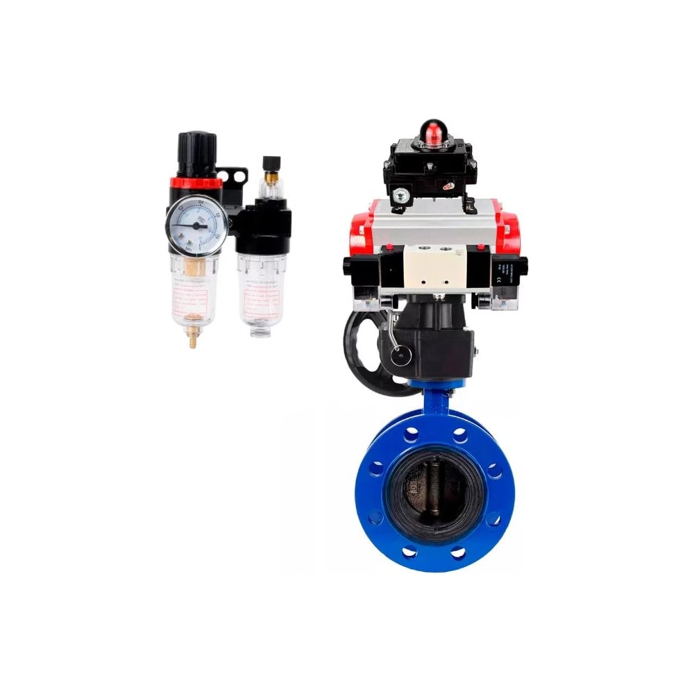 Изображение товара Затвор дисковый DN.ru GGG40-304-EPDM-2W-F-H Ду125 Ру16 пневмопривод 220VAC Изображение товара Затвор дисковый DN.ru GGG40-304-EPDM-2W-F-H Ду125 Ру16 пневмопривод 220VAC