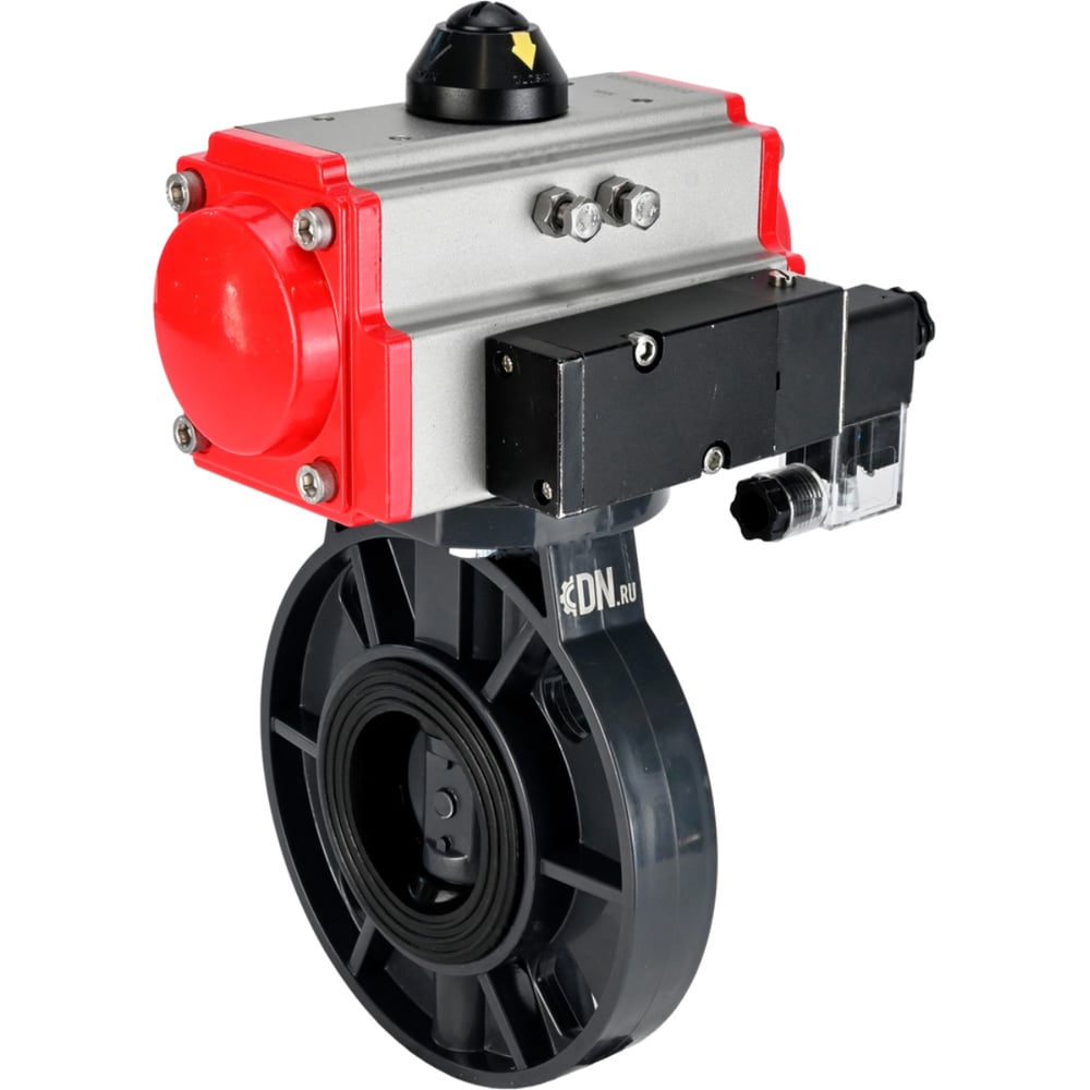 Изображение товара Затвор дисковый DN.ru НПВХ-НПВХ-E-2W-Fb-ISO Дн50 Ру10 с пневмоприводом