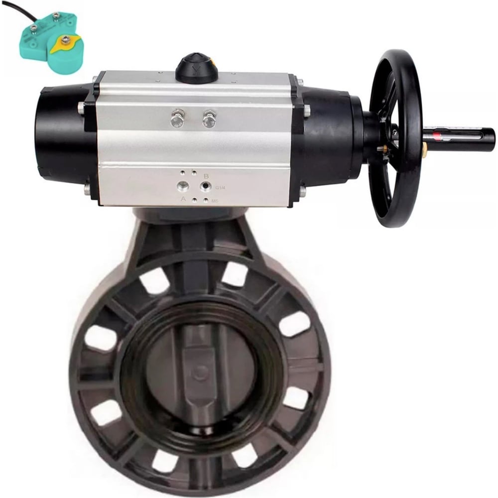 Изображение товара Затвор дисковый DN.ru НПВХ ИНВХ с пневмоприводом диаметр 80 мм