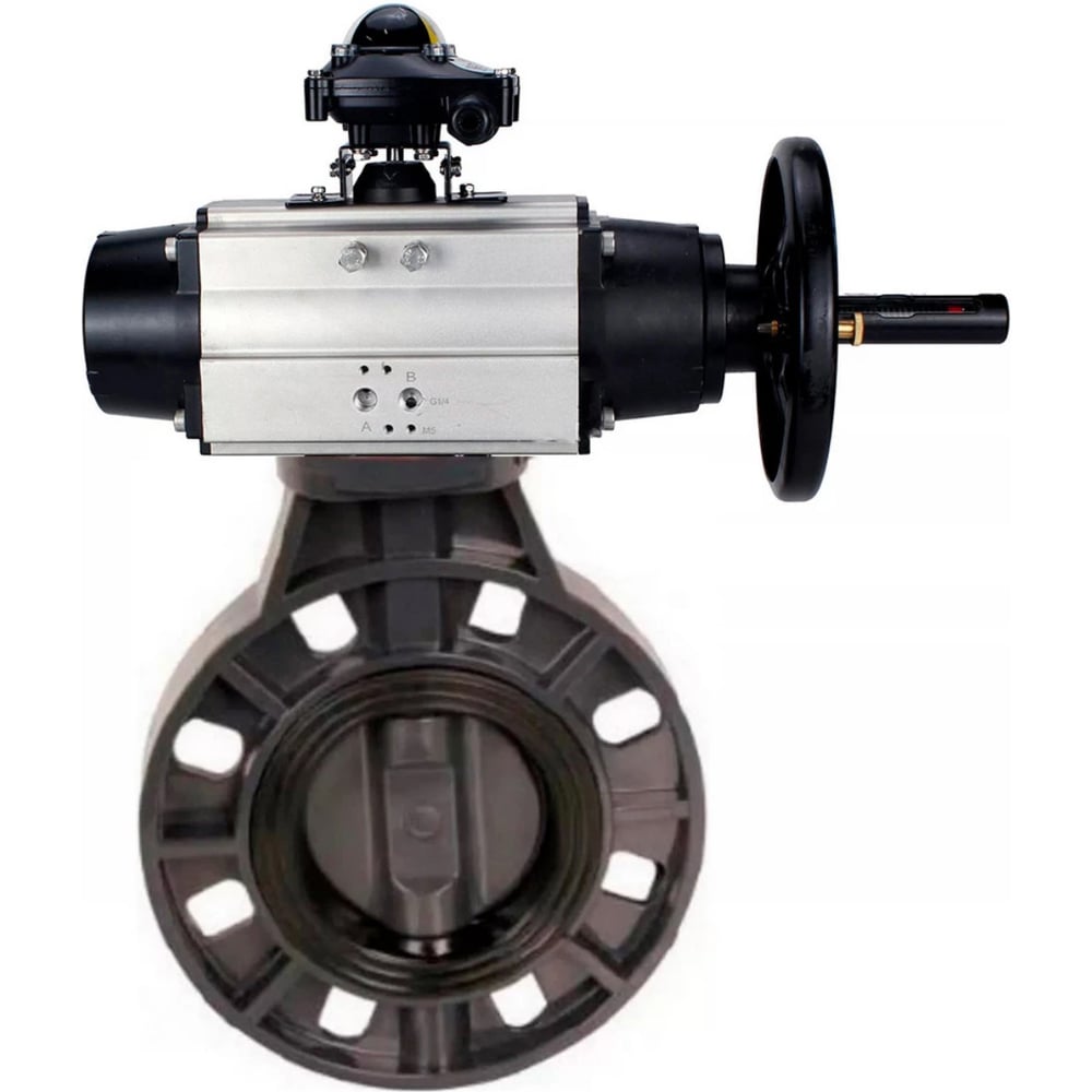 Изображение товара Затвор дисковый поворотный DN.ru НПВХ Dn50 Ру10 пневмопривод