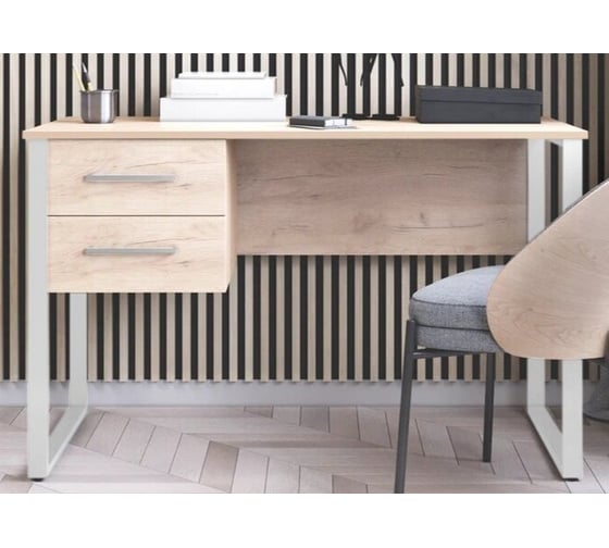 Изображение товара Компьютерный стол Альянс мебель с 2 вертикальными ящиками, 1400х700х750, дуб крафт золотой/белый 832539