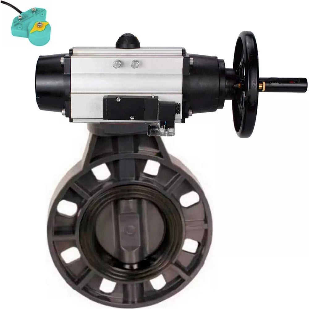 Изображение товара Затвор DN.ru НПВХ-НПВХ-E-2W-Fb-ISO Дн80 Ру10 пневмопривод