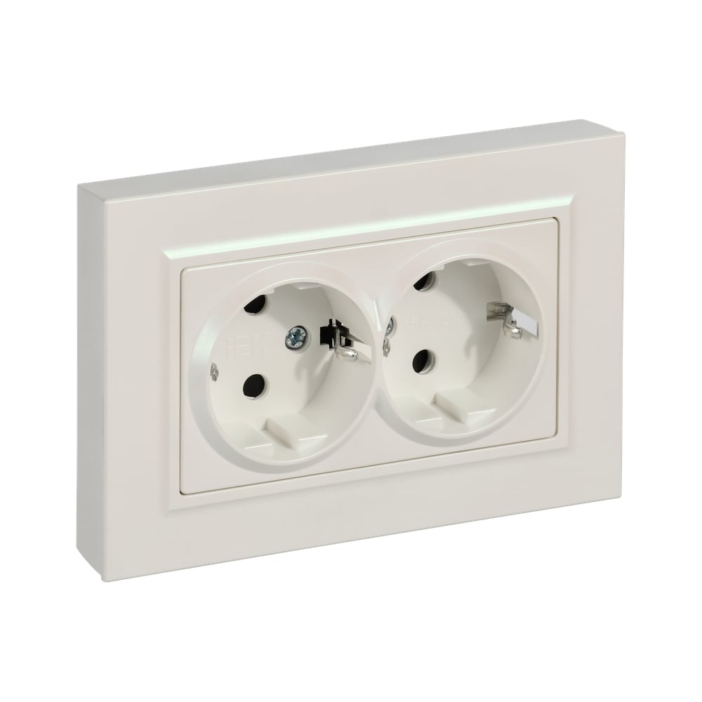 Изображение товара Розетка IEK BRITE 2-я с заземлением и защитными шторками, жемчуг, 16А