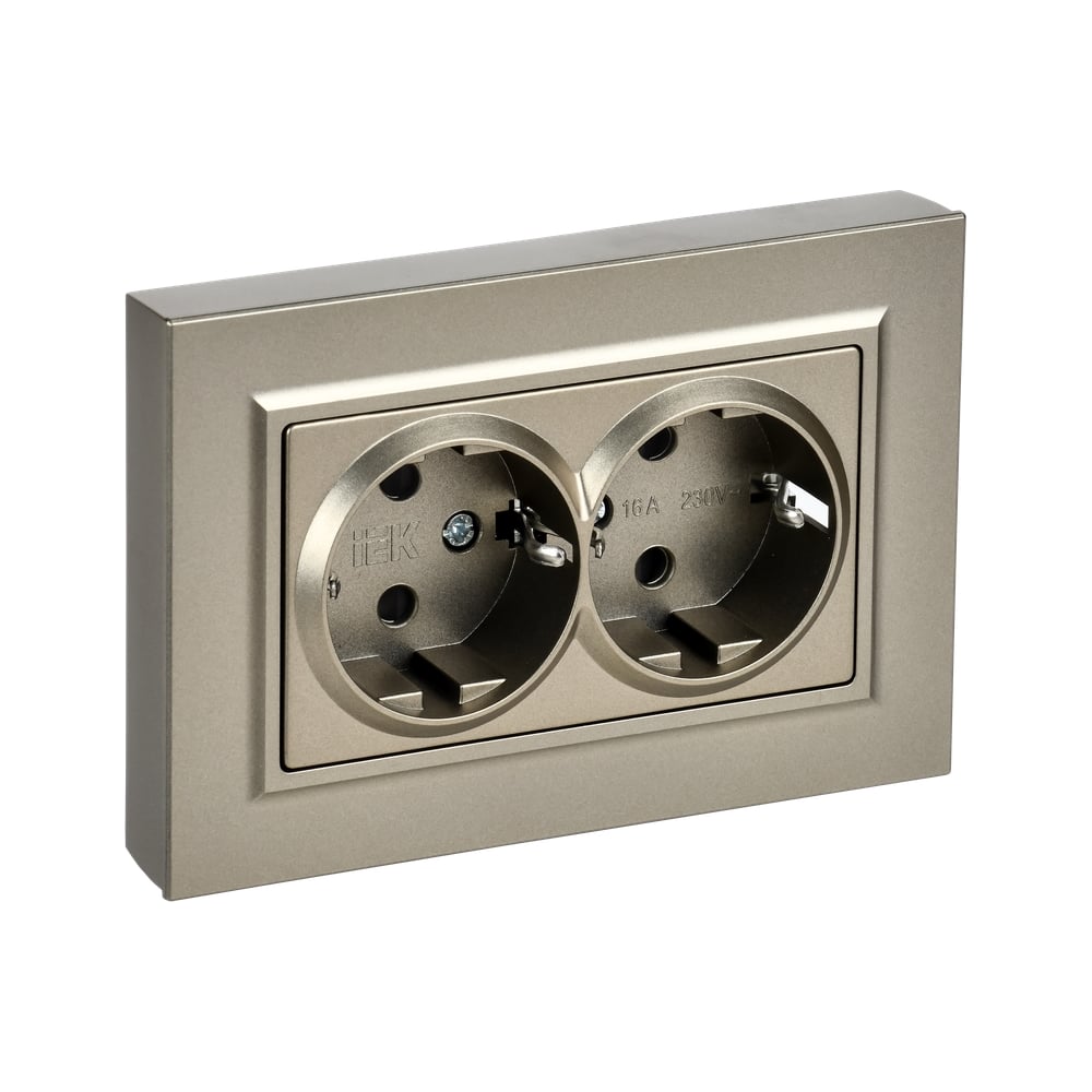 Изображение товара Розетка IEK BRITE 2-я с заземлением плоская 16А шампань