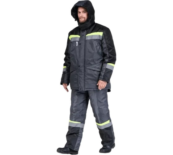 Изображение товара Костюм рабочий FORT Градус утепленный, куртка+полукомбинезон, темно-серый+черный+лимон 48-50/182-188 00501456787