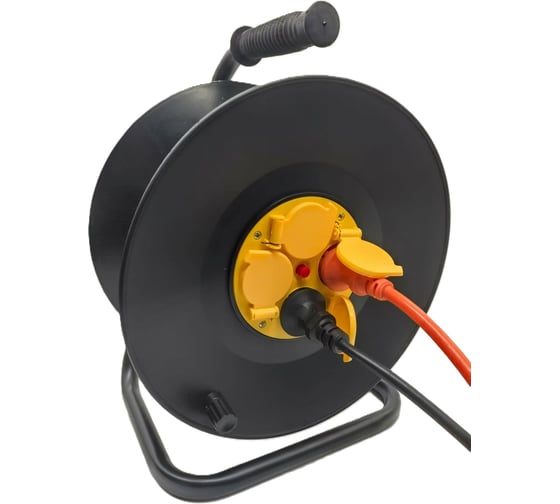 Изображение товара Удлинитель сетевой на пластиковой катушке EDENBERG 50 м, с крышкой розетки, без выключателя BX-755