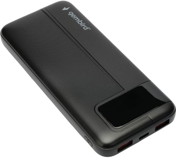 Изображение товара Портативный аккумулятор Gembird 10000мАч, QC/PD, дисплей, черный GPB-10Q