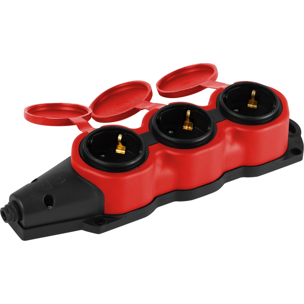 Изображение товара Колодка каучуковая Intro RUB3e-IP44-R с заземлением 3 розетки IP44